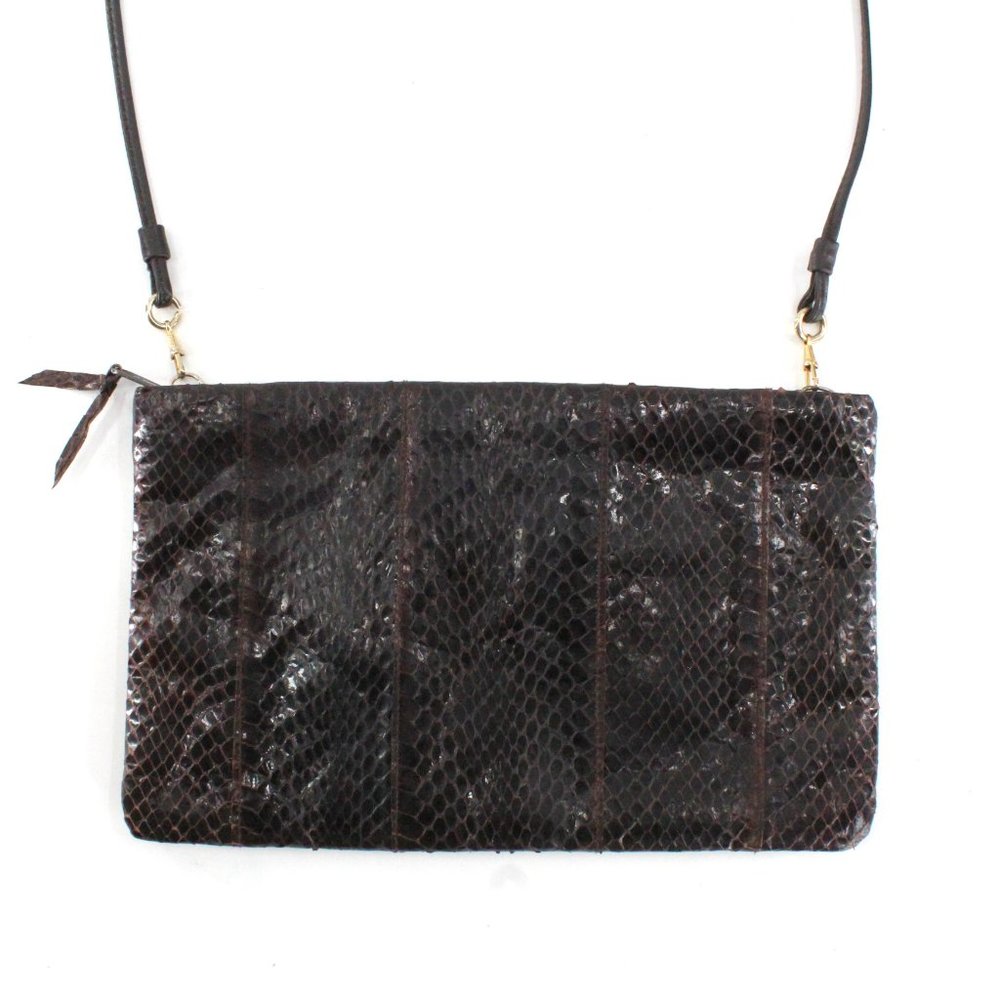 VTG 70s Genuine Snakeskin Purse Convertible Strap Clutch Dark Brown Shoulder Bag - Picture 2 of 14